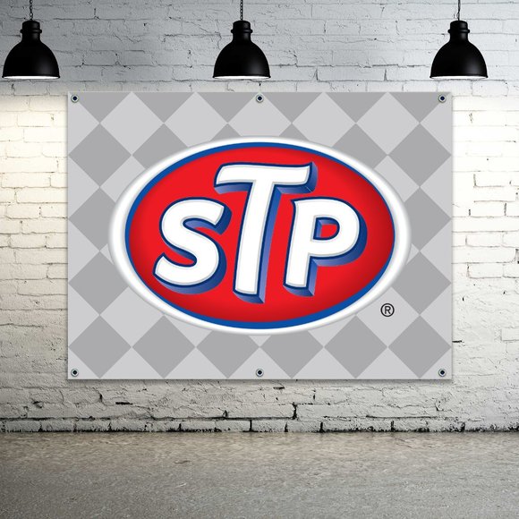 STP Motoroil Logo Vinyl Banner 1.5 x 2.5ft. Sign Oil Change Mechanic Auto Shop - Picture 1 of 4